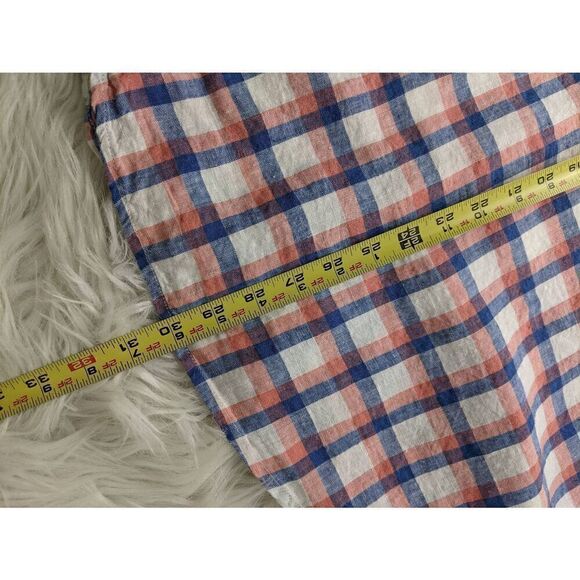 LL Bean Shirt Mens Large L Blue White Button Up Plaid Linen Slightly Fitted Casu - Picture 5 of 5